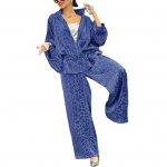 2 tk/komplekt Naiste s&auml;rgip&uuml;kste komplekt Leopardtr&uuml;kiga T&otilde;mblukuga pikkade varrukatega plisseeritud XXXL sinine