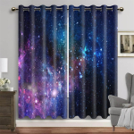 Maa Ruumi &Ouml;&ouml; Linnutee T&auml;htis Taev Tr&uuml;kitud Kardin 2 T&uuml;kki &Otilde;huke Lastekardin Elutoa Magamistoa Akna Kardina Kaunistus 100W130H(CM)40x51in&Grommet Top blue
