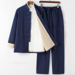 Traditsiooniline Hiina Tang &uuml;likond Kung Fu vormiriietus Retro vabaaja puuvillane linane suures suuruses Tai Chi r&otilde;ivakomplekt mees XL