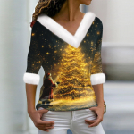 Naiste T-s&auml;rk Tee-J&otilde;ulus&auml;rk pikkade varrukatega pidulik j&otilde;ulutr&uuml;kiga fliiskrae V-kaelus XL