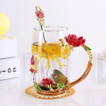 3D Butterfly Rose teetass, nikerdatud lillega tass kohvitee klaasist emailitud tassid L sinine