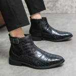 2024 Uued Krokodillimustrilised Keskmise s&auml;&auml;rega Ankle Boots Moodsad Kleitsaapad Meeste Saapad Originaalsed L&uuml;hikesed Saapad Disaineri &Auml;ri Meeste Kingad 38 must