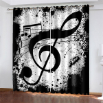Must Valge Klassikaline Abstraktne M&auml;rkme Kunst Muusika 3D &Otilde;huke 2 T&uuml;kki Valgust Filtreerivad Kardinad Elutoa Magamistoa Akna Kardinad Dekoratsioon 50W130H(CM) 2PCS&Rod Pocket