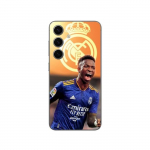 Coque Samsung Galaxy S24 FE Vini JR Wallpaper Real Madrid Bleu et jaune Maniacase