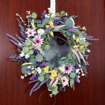 Lavender Wreath Floral with Green Leaves Rustic 19 inch Artificial Spring Summer for Wedding