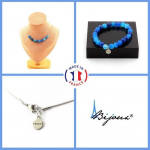 Pierres et Min&eacute;raux. Parure bijoux Bracelet Collier 10 perles Agate ruban&eacute;e bleu 8 mm. Taille personnalisable.