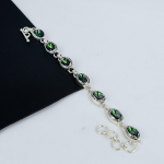 H&auml;mmastav m&uuml;stilise topaasi v&auml;&auml;riskivi k&auml;sitsi valmistatud 925 sterlingh&otilde;bedast k&auml;ev&otilde;ru, m&uuml;stilise topaasi k&auml;ev&otilde;ru naisele, unisex k&auml;ev&otilde;ru s&uuml;nnip&auml;evakink 8" roheline