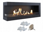 Wall mounted Bioethanol fireplace DELTA 1200 T&Uuml;V left-sided with decorative stones with glazing set