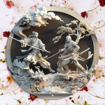 Puidust &uuml;mmarguse m&auml;rgi seinakaunistus, HD-print, Samurai s&otilde;dalaste lahing, eelpuuritud, ilmastikukindel, kodukaunistus uksele, sein, kodu, tuba, talumaja, Wood