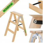 KADAX Drabina malarska Drewniana Rozstawna 3-6 Stopnie Składana Dwustronna 4 steps