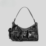 Suure Mahutavusega Mitme Taskuga Mootorratturi Kott Naiste PU &Otilde;la Crossbody Y2K Kaenlakott must
