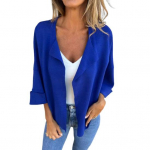 Naiste mantel rev&auml;&auml;riga pikkade varrukatega tavalise stiiliga jakk &uuml;hev&auml;rviline eest avatud kevad s&uuml;gis imitatsioon seemisnahast pealisr&otilde;ivad L sinine