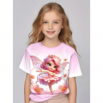 Lasteriided T&uuml;drukutele Lummav 3D haldjaprinteriga l&uuml;hikeste varrukatega T-s&auml;rk Topid Mugavad kaelakaelusega vabaaja s&auml;rgid Laste t&uuml;drukute riided 100