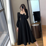 Vintage must kleit Naiste retro stiilis elegantne m&auml;hisega Midi kleidid Korea Harajuku pikkade varrukatega soliidsed riided kevadmood S
