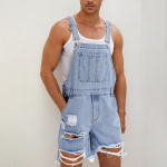 Meeste Mood &Uuml;hev&auml;rviline V-kaelusega N&ouml;&ouml;pidega Tasku Pesuvesi Denim Reguleeritavate L&uuml;hikeste Rihmadega Jumpsuit M helesinine v&auml;rv