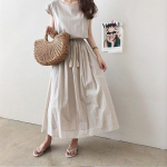 Lahtine puuvillane suvekleit Naiste &otilde;htune vintage pikk kleit Naiste l&uuml;hikeste varrukatega vabaaja kleidid naistele 15301 M