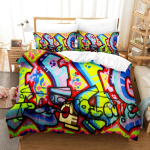 Hippie Graffiti Voodipesu Komplekt Hip Hop Tekikoti Komplekt King Queen Suurus Lastele Poistele Noortele Tekikate Moodne T&auml;navakunstikate 70x133cm blue