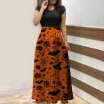 Naiste mood vabaaja Halloweeni printiga &uuml;mara kaelusega l&uuml;hikeste varrukatega suured pikad kleidid L
