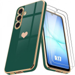 Coque de Protection - BOOLING - Samsung Galaxy A17 5G/4G - Silicone Motif C&oelig;ur Vert Nuit - 2 Vitre