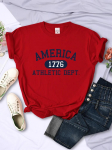 America 1776 Athletic Dept Letter T-s&auml;rk Naiste Sport Casual Crop Top Cool Hip Hop T-s&auml;rk Pehme hingav T-s&auml;rk naiste 4XL
