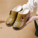 Naiste lilledega sandaalid suvised mugavad platvormsandaalid ehtsast nahast v&auml;ljal&otilde;igatud k&otilde;rgendusega libisemiskindlad moekad mustad naiste kingad CN 40 roheline