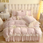 INS T&uuml;drukute Sinised Voodipesukomplektid &Uuml;hev&auml;rvilised Volangid Pits Kawaii Pehmed Voodiseelik Leht Naine Tekikott Padjap&uuml;&uuml;rid Tekikott Flat Bed Sheet&150x200 3pcs sheet roosa