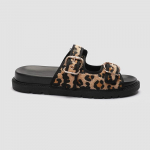 Moodne vabaaja disain naiste leopardimustrilised sussid platvormiga suvised pl&auml;tud topeltrihmaga leopardimustrilised karvased pl&auml;tud naiste sandaalid suurus 43 35 leopard