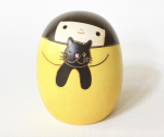 Usaburo Puidust Kokeshi Nukk Neko no Kuro 9cm K&otilde;rge Valmistatud Jaapanis M kollane
