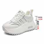 Moodne tippkvaliteet 7CM 8.5CM Ehtne Nahk Kevad S&uuml;gis Paksud Tennised Hingavad Vabaaja Platvormi Kiiluga Korterid Naiste Vulkaniseeritud Kingad 34