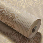 Kodu sisustustapeedid Luksuslikud magamistoa tapeedid 3D triibuline seinapaber Euroopa stiilis Suure reljeefse lillega tapeet 0.53 x 3m khaki