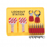 Lockout Tagout Jaama Komplekt PC PA Seinale Paigaldatav T&ouml;&ouml;stusohutuse Lukustusplaat Komplekt 10 Sildiga 2 Riivlukk Kollane