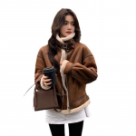 Karvane &uuml;hes t&uuml;kis lambavillast mantel naiste seemisnahast vintage mootorrattajakk karvkasukas L