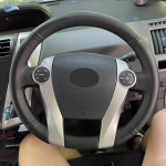 Braids on Steering Wheel For Toyota Prius 30 XW30 2009-2015 Prius C US 2012-2017 Car Steering Wheel Hand-stitched Leather Cover red line