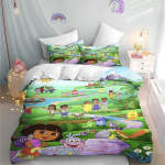 Multikas Voodipesu Tekikate Seiklus T&uuml;druk Festivali Kingitus Tekk Soojus Laste Dora T&uuml;drukute Magamistoa Voodipesu EU Single(135*200cm)3pcs gray