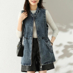 Naiste teksist vest puuvillased varrukatud topid vest &uuml;lem&otilde;&otilde;duline pikk vabaaja vest M sinine