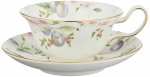 Wedgwood Sweet Plum teetass ja alustass, Peony muster (Kasutatud) valge