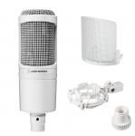 AT2020 CWH Kondensaatormikrofon Video, Koduseks Live-salvestuseks ja DTM-i salvestuseks Piiratud v&auml;ljaanne Komplektis tuulekaitse ja amortisaatoriga Audio-Technica Mikrofon, XLR, valge