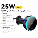 Essager QI2.2 25W Magnetiline Autotelefonihoidik Juhtmevaba Laadija Alus iPhone 17 16 15 Pro Max jaoks Laadimine Magsafe Autolaadijale must