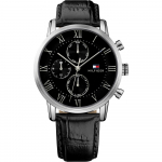 Tommy Hilfiger Kane Must T&auml;hik Must Nahkrihm Meeste Kvartsikell 1791401 must