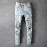 Meeste Kristall Aukudega Rebenenud Lapit&ouml;&ouml; Džinsid Streetwear Helesinine Denim Slim Skinny Pliiatsp&uuml;ksid P&uuml;ksid 28