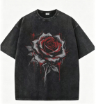 Unisex tumeroosiline graafilise tr&uuml;kiga T-s&auml;rk, vintage pestud must, &uuml;legabariidiline T-s&auml;rk, gooti tr&uuml;kiga, t&auml;navar&otilde;ivad, vabaaja topid S