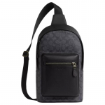 COACH West Pack 20 Metalllogo T&otilde;mblukuga Kinnisega Kaetud L&otilde;uendist Crossbody Rinnakott V&auml;ike Meeste S&uuml;si ja Must must