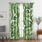 2 tk roheline Monstera lehe kardin Botaanilise prindiga Valgust filtreerivad kardinad Troopiline boheemlaslik kodu sisustus elutuppa magamistuppa 24x59in(60x150CM)x2&Rod Pocket