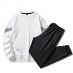 Meeste vabaaja spordihoodie komplekt, noorte spordi vaba l&otilde;ikega &uuml;mara kaelusega kaheosaline hoodie L valge