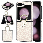 S&otilde;rmusehoidjaga matt nahast &uuml;mbris Samsung Galaxy Z Flip 6 5 4 3 Flip5 Flip4 5G jaoks, leopardimustriga, &uuml;li&otilde;huke, nahatundlik kate For Samsung Z Flip 5 valge