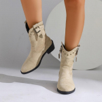 Lihtsad Moodsad Ankle Boots &Uuml;mara Varba Ruudukujulise Kontsaga Retro Keskpikkusega Saapad Naistele K&otilde;rged Kontsad Naiste Saapad 35 aprikoosi