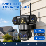 AIOOK 3 objektiiviga HD 15MP v&auml;li-WiFi turvakaamera IP66 veekindel CCTV mobiilne j&auml;lgimine kahesuunaline intercom &ouml;&ouml;n&auml;gemine traadita IP-kaamera V380 PRO rakendus Camera
