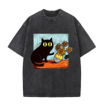 2026 Vintage Pesupesumustaga Must T-s&auml;rk Van Goghi Kass P&auml;evalill Kunstigraafikaga T-s&auml;rk Unisex Vabaaja T&auml;navar&otilde;ivad S mitmev&auml;rviline