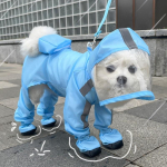 Veekindel t&auml;iskerega vihmamantel jalgade kattega v&auml;ikestele koertele - puudel, terjerit&otilde;ug lemmiklooma vihmajakk M Back Length 32cm, Suitable for 5-7kg Pets