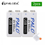 PALO 2PCS 9V USB Aku 6F22 Laetav Aku Liitium 650mAh Akud Energia Multifunktsionaalne aku KTV mikrofoni aku valge